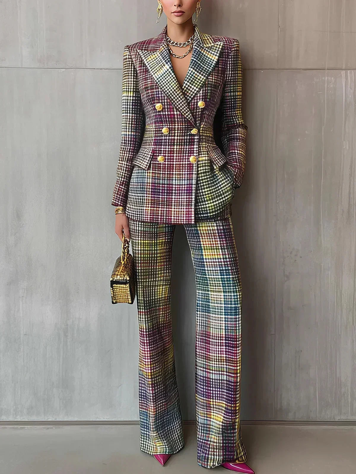 Sophia | Elegant Multicolour V Neck Suit