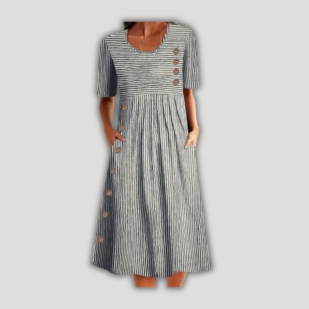 Sofia | Elegant Striped Midi Dress with Pockets