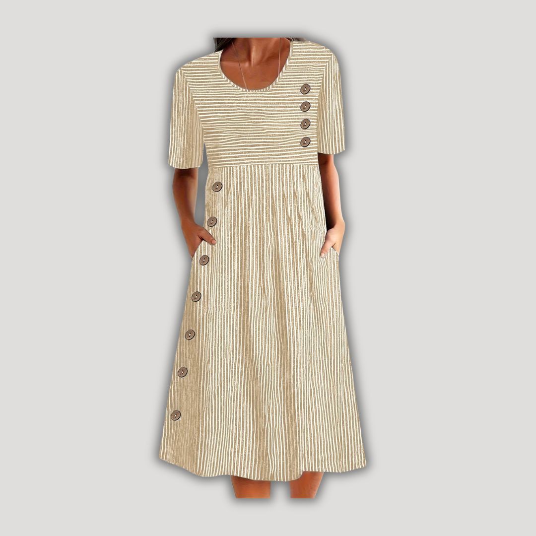 Sofia | Elegant Striped Midi Dress with Pockets