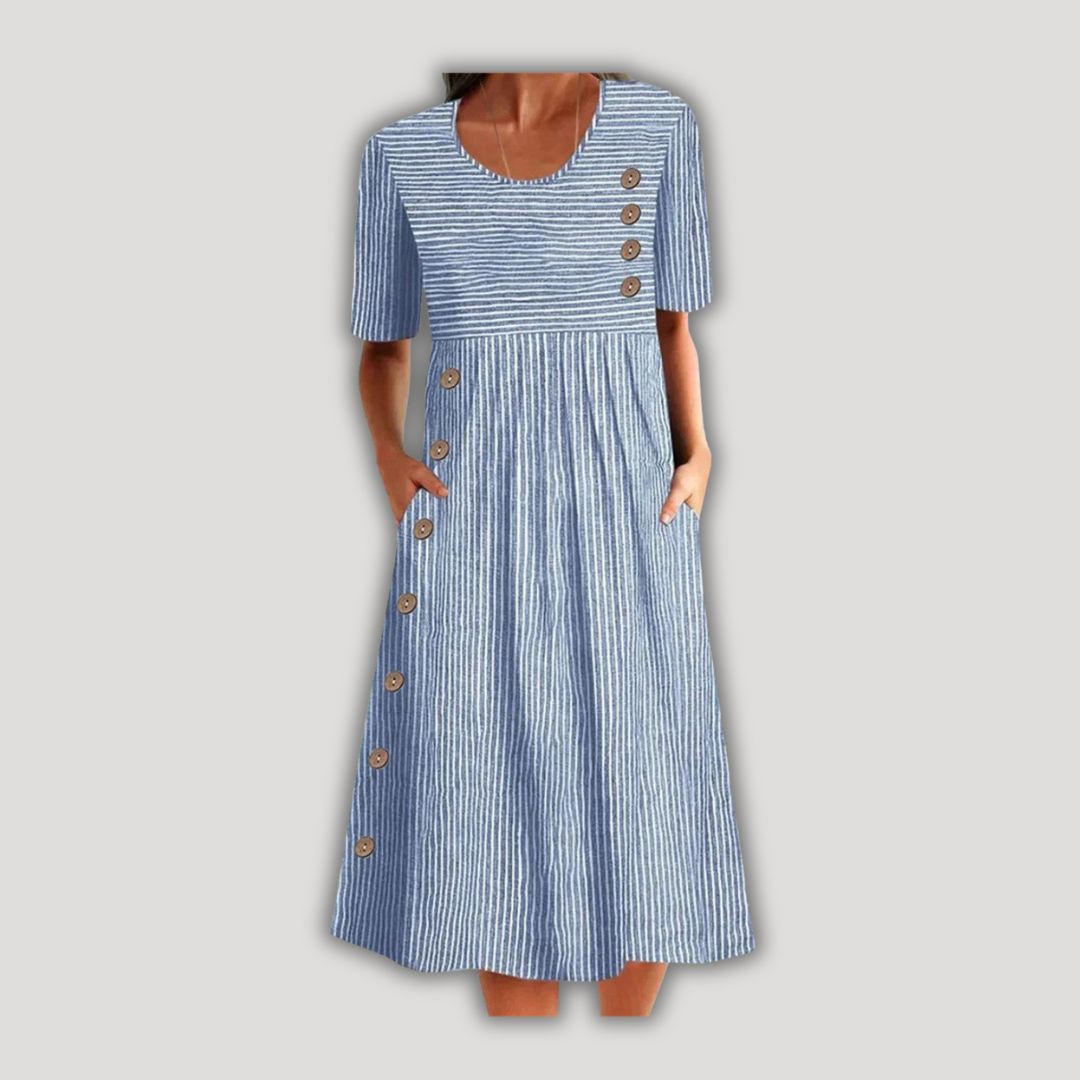 Sofia | Elegant Striped Midi Dress with Pockets