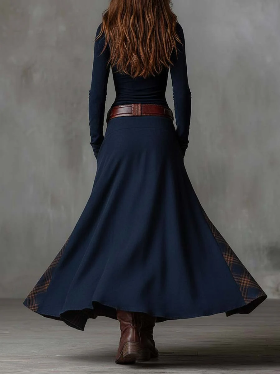 LEONE | VINTAGE LONG SUEDE CHECKERED DRESS (INCLUDES BELT)