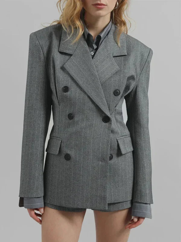 Sofia | Blazer Grigio Striato con Cintura
